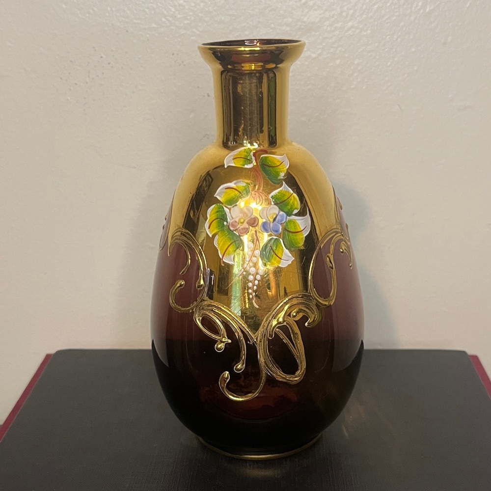 Bohemian Czech Art Glass Moser‎ Style Amethyst Floral Decanter (No Stopper)